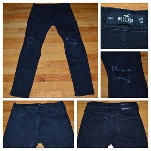Men’s Hollister distressed black denim skinny jeans, size 28”x30”